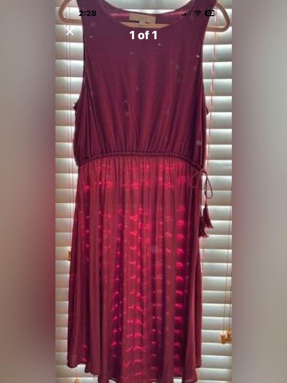 LOFT Burgundy Sleeveless Tie-Waist Midi Dress